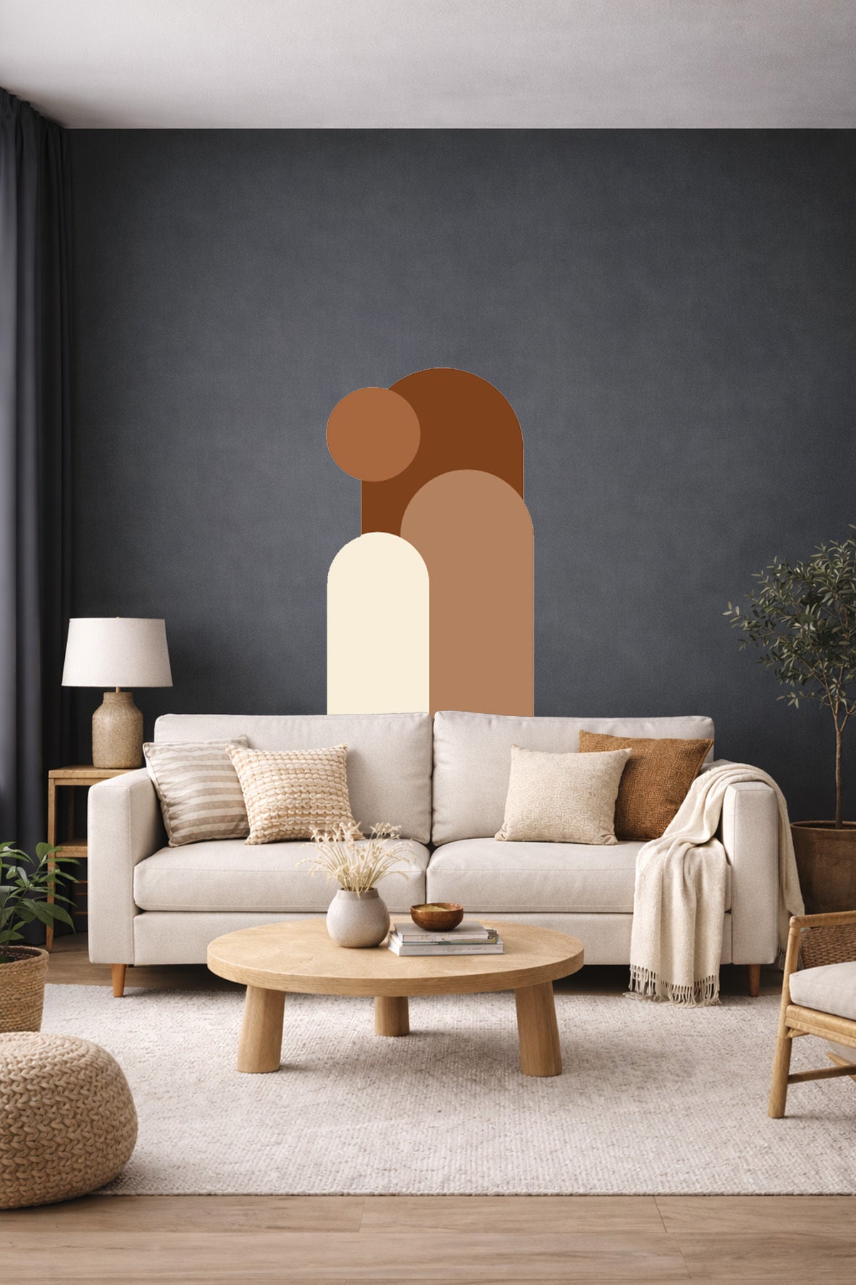 Bohem 3 'lü Oval ve Daire Figürlü Duvar Sticker Seti - Renk-8