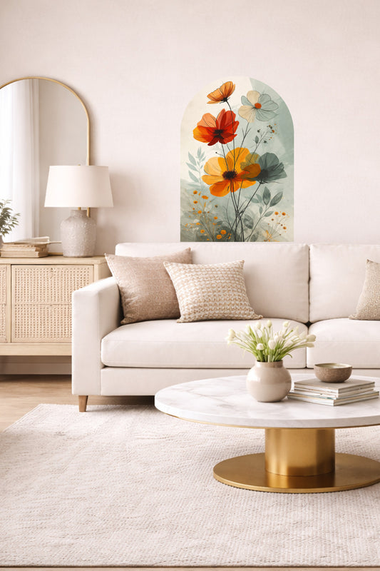 Boho Oval Çiçekli & Çiçek , Manzara Desenli Dekoratif Duvar Sticker Seti - Model-1