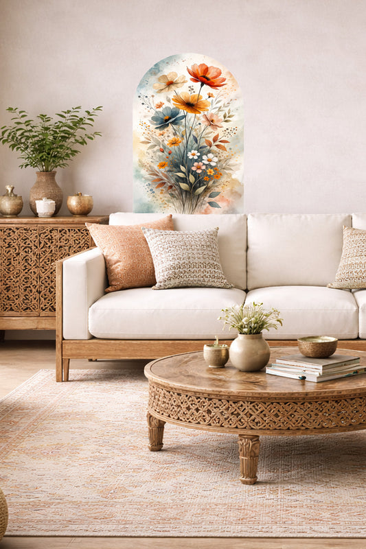 Boho Oval Çiçekli & Çiçek , Manzara Desenli Dekoratif Duvar Sticker Seti - Model-2