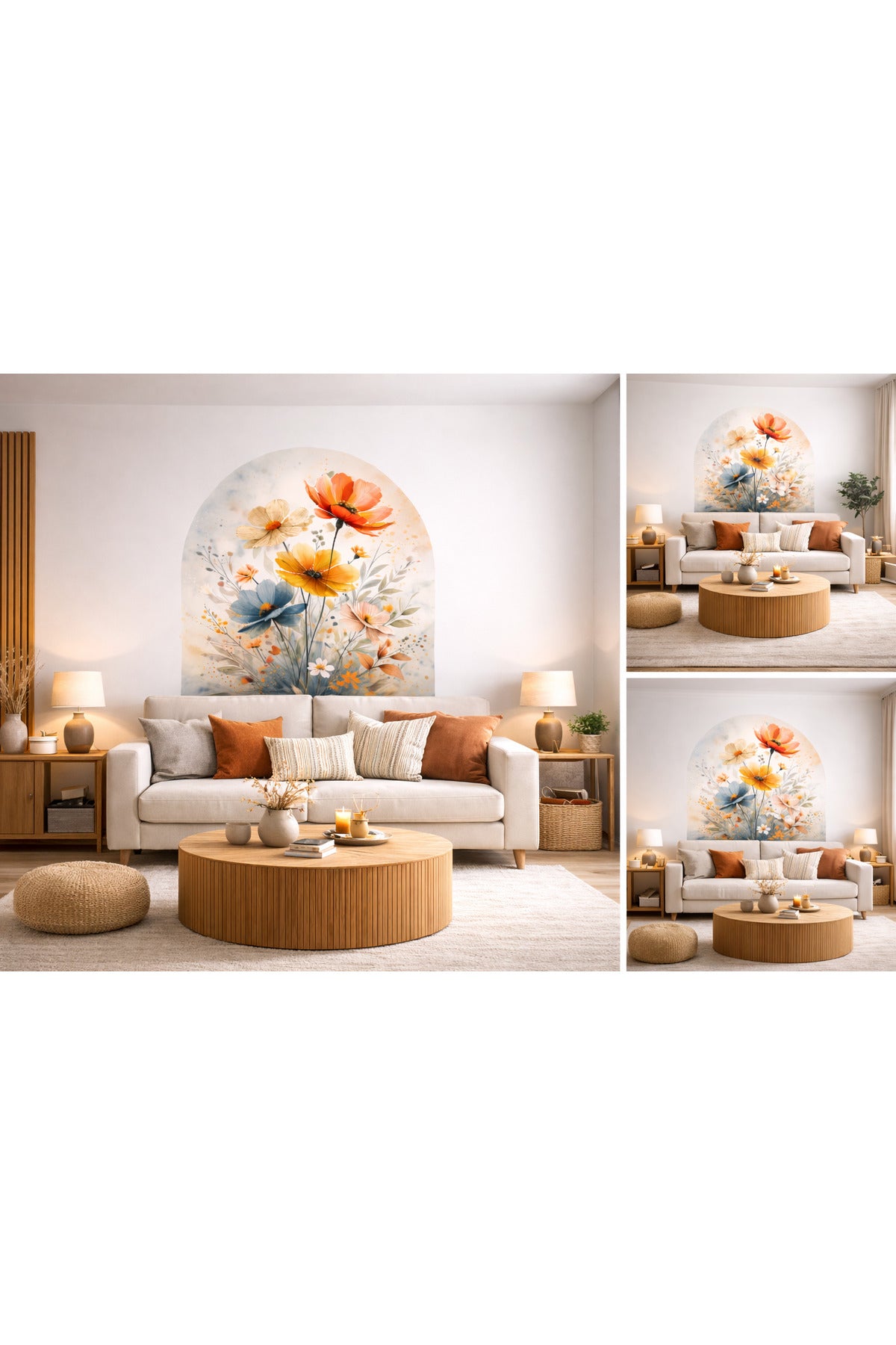 Boho Oval Çiçekli & Çiçek , Manzara Desenli Dekoratif Duvar Sticker Seti - Model-2
