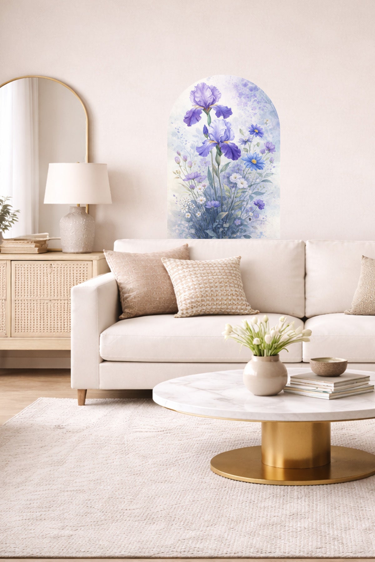 Boho Oval Çiçekli & Çiçek , Manzara Desenli Dekoratif Duvar Sticker Seti - Model-4