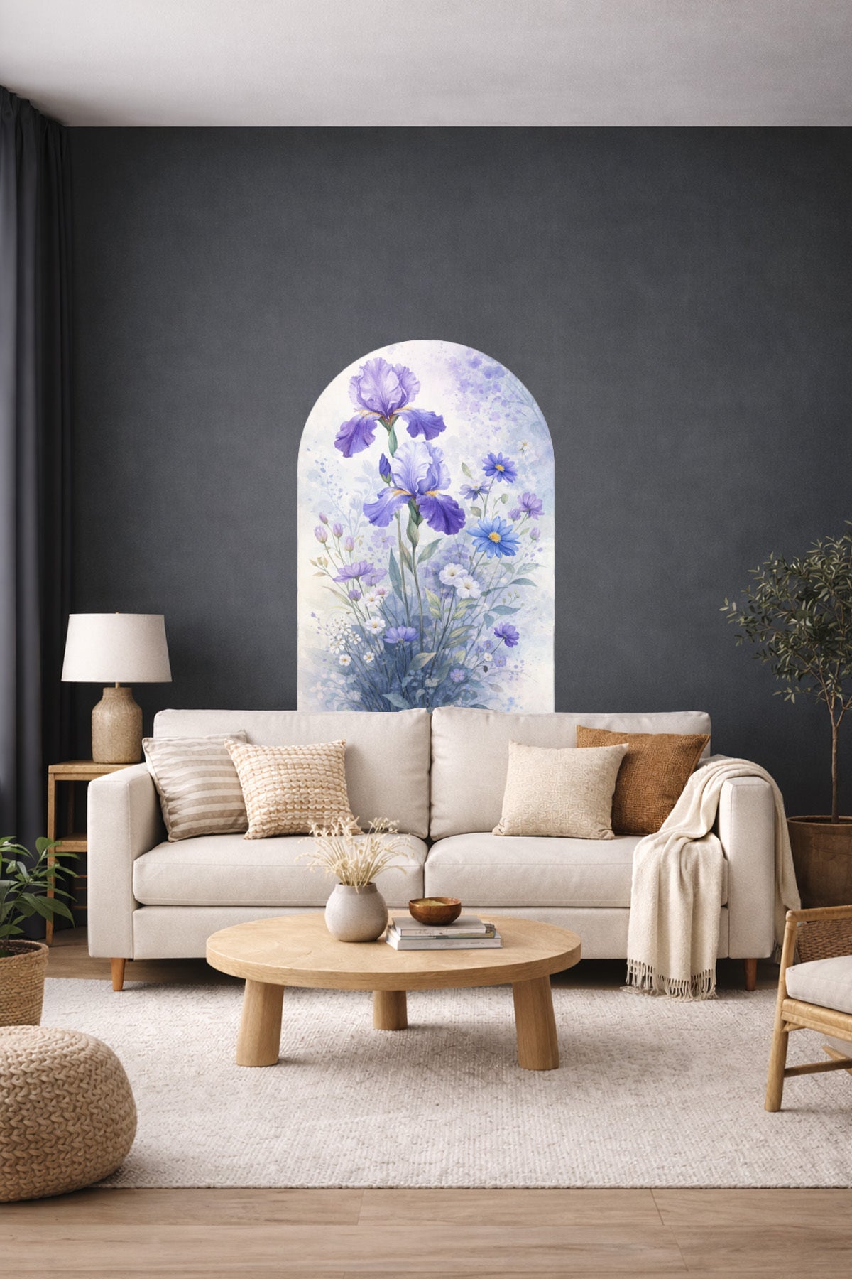 Boho Oval Çiçekli & Çiçek , Manzara Desenli Dekoratif Duvar Sticker Seti - Model-4