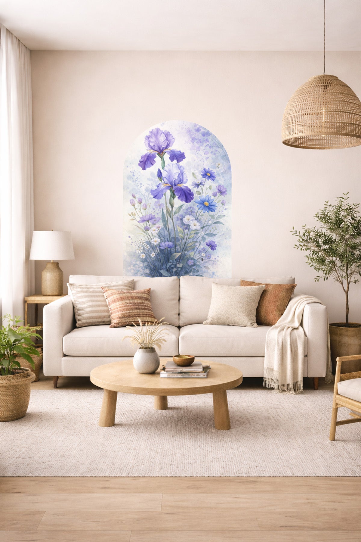 Boho Oval Çiçekli & Çiçek , Manzara Desenli Dekoratif Duvar Sticker Seti - Model-4