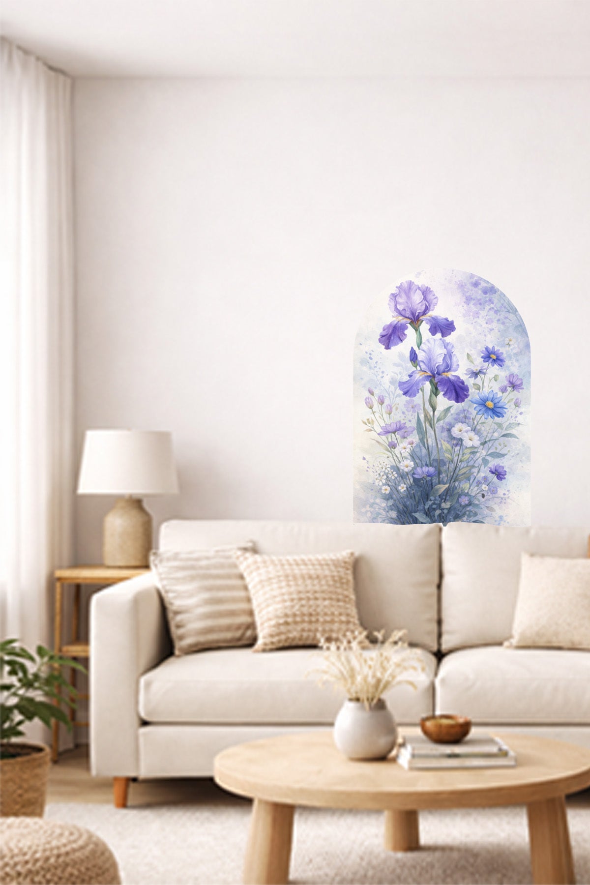 Boho Oval Çiçekli & Çiçek , Manzara Desenli Dekoratif Duvar Sticker Seti - Model-4