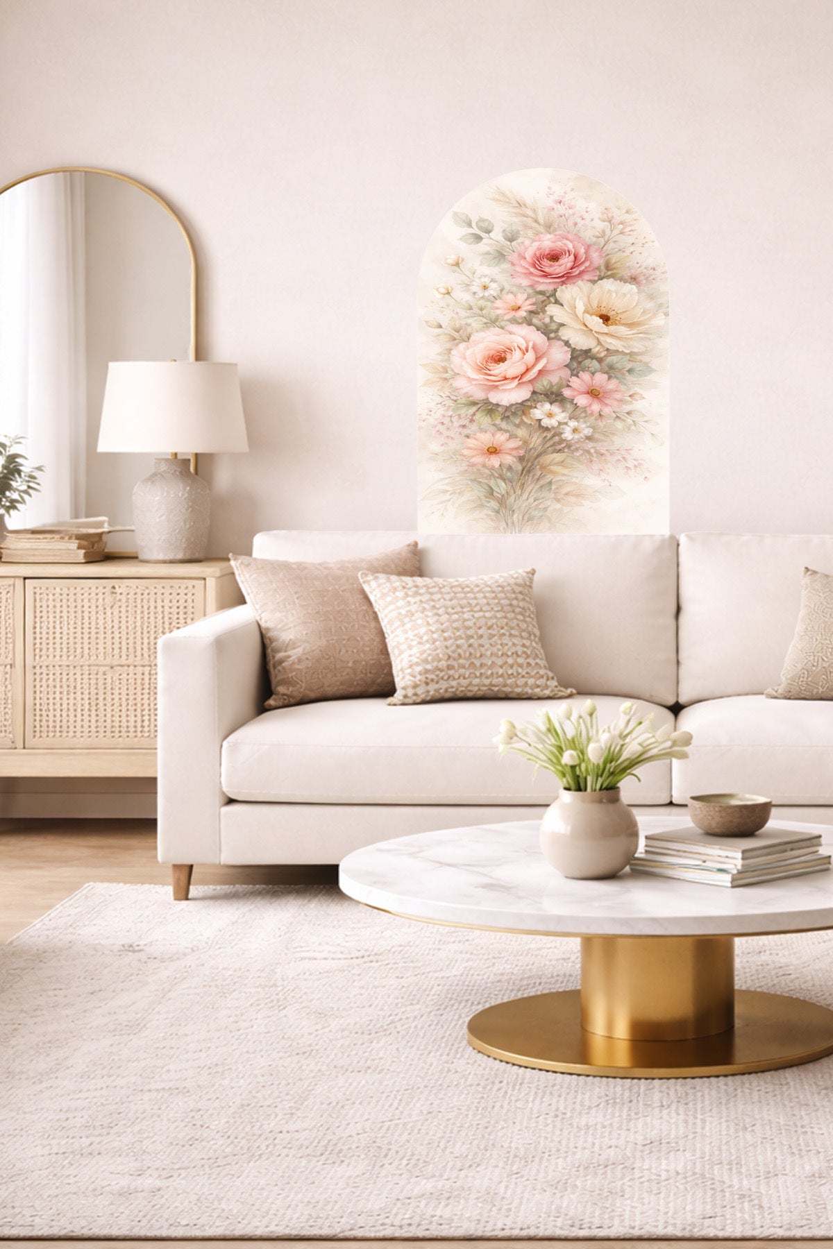 Boho Oval Çiçekli & Çiçek , Manzara Desenli Dekoratif Duvar Sticker Seti - Model-5