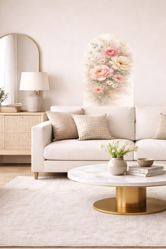 Boho Oval Çiçekli & Çiçek , Manzara Desenli Dekoratif Duvar Sticker Seti - Model-5