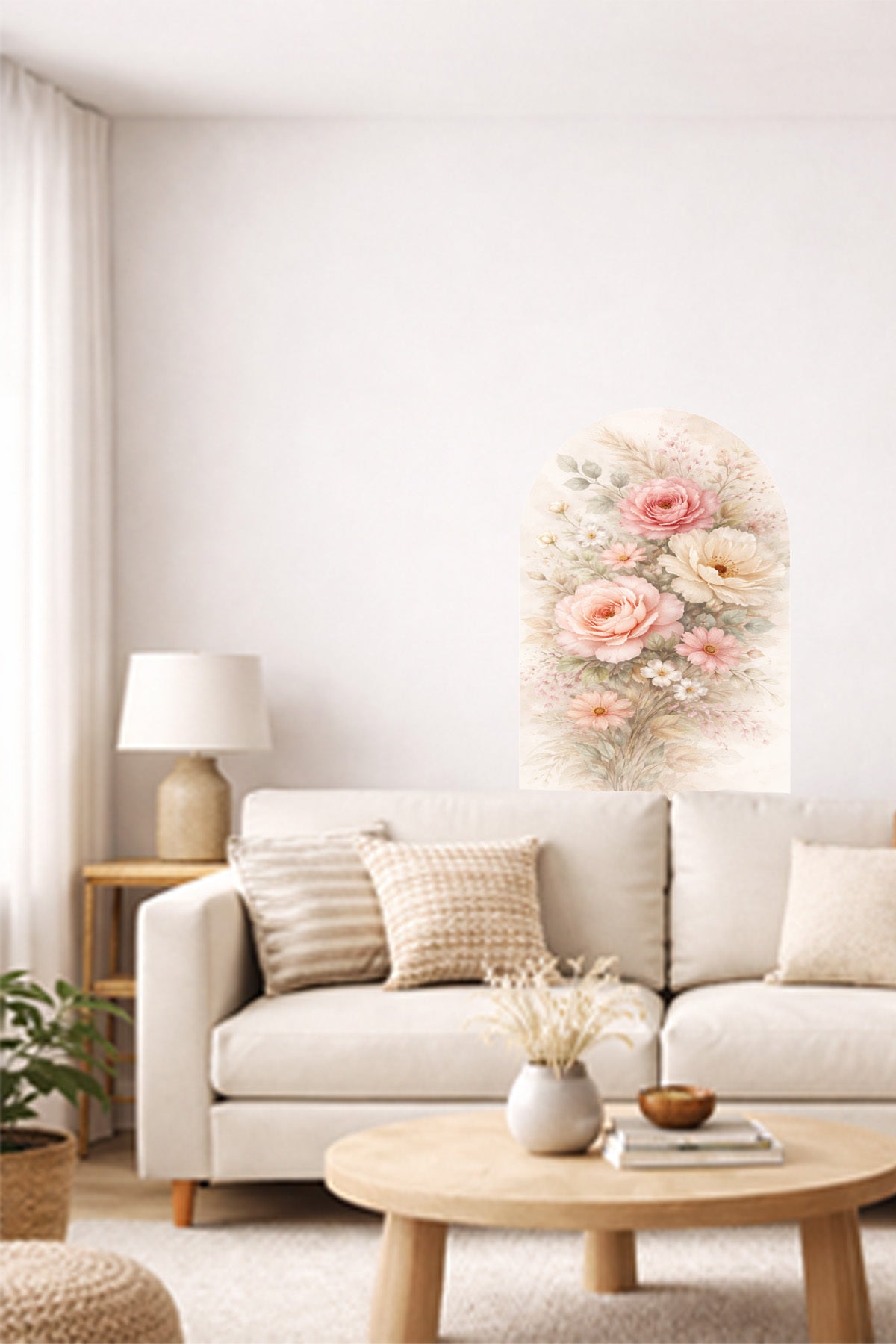 Boho Oval Çiçekli & Çiçek , Manzara Desenli Dekoratif Duvar Sticker Seti - Model-5