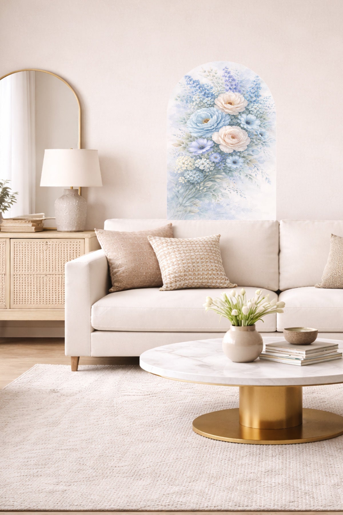 Boho Oval Çiçekli & Çiçek , Manzara Desenli Dekoratif Duvar Sticker Seti - Model-6
