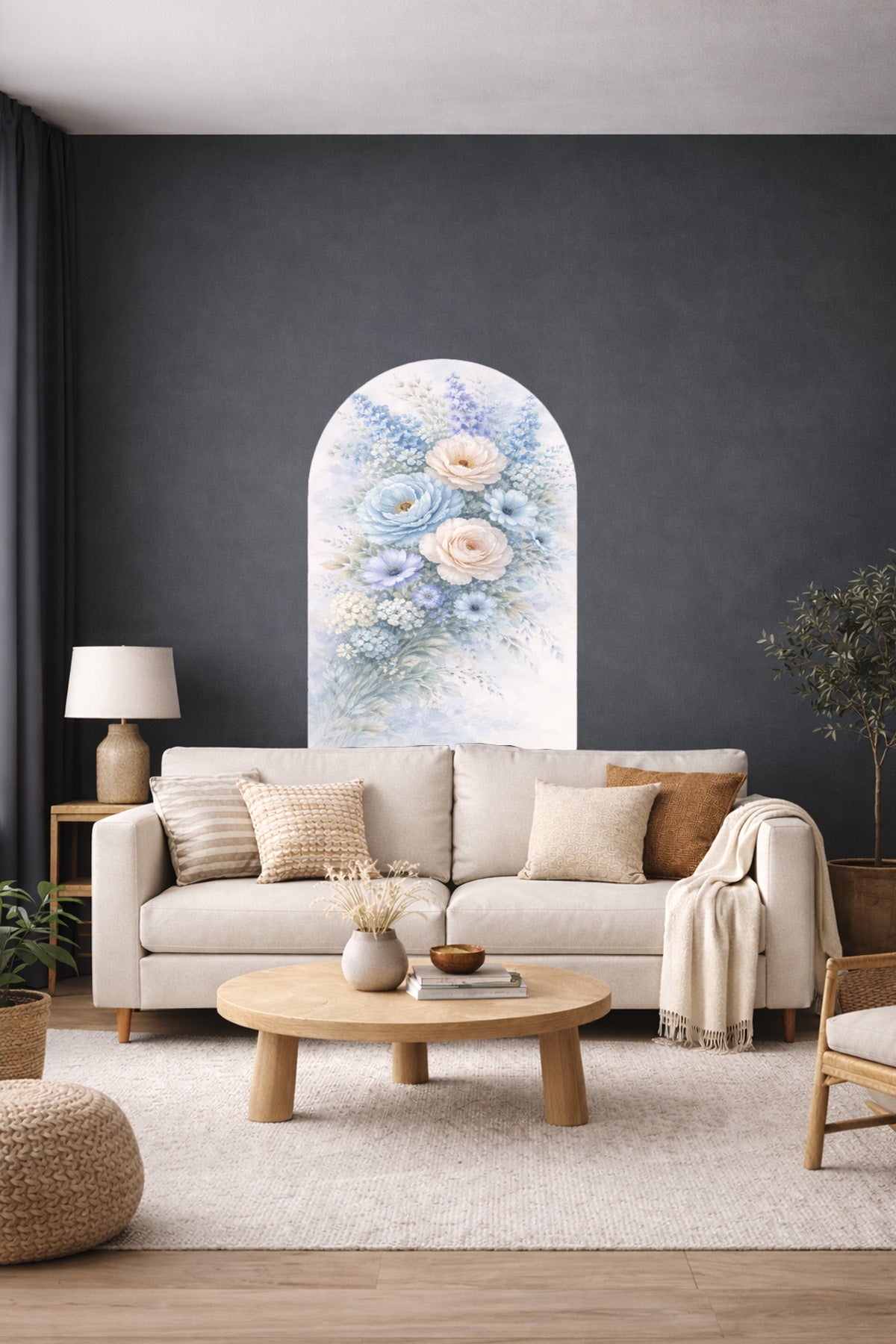 Boho Oval Çiçekli & Çiçek , Manzara Desenli Dekoratif Duvar Sticker Seti - Model-6