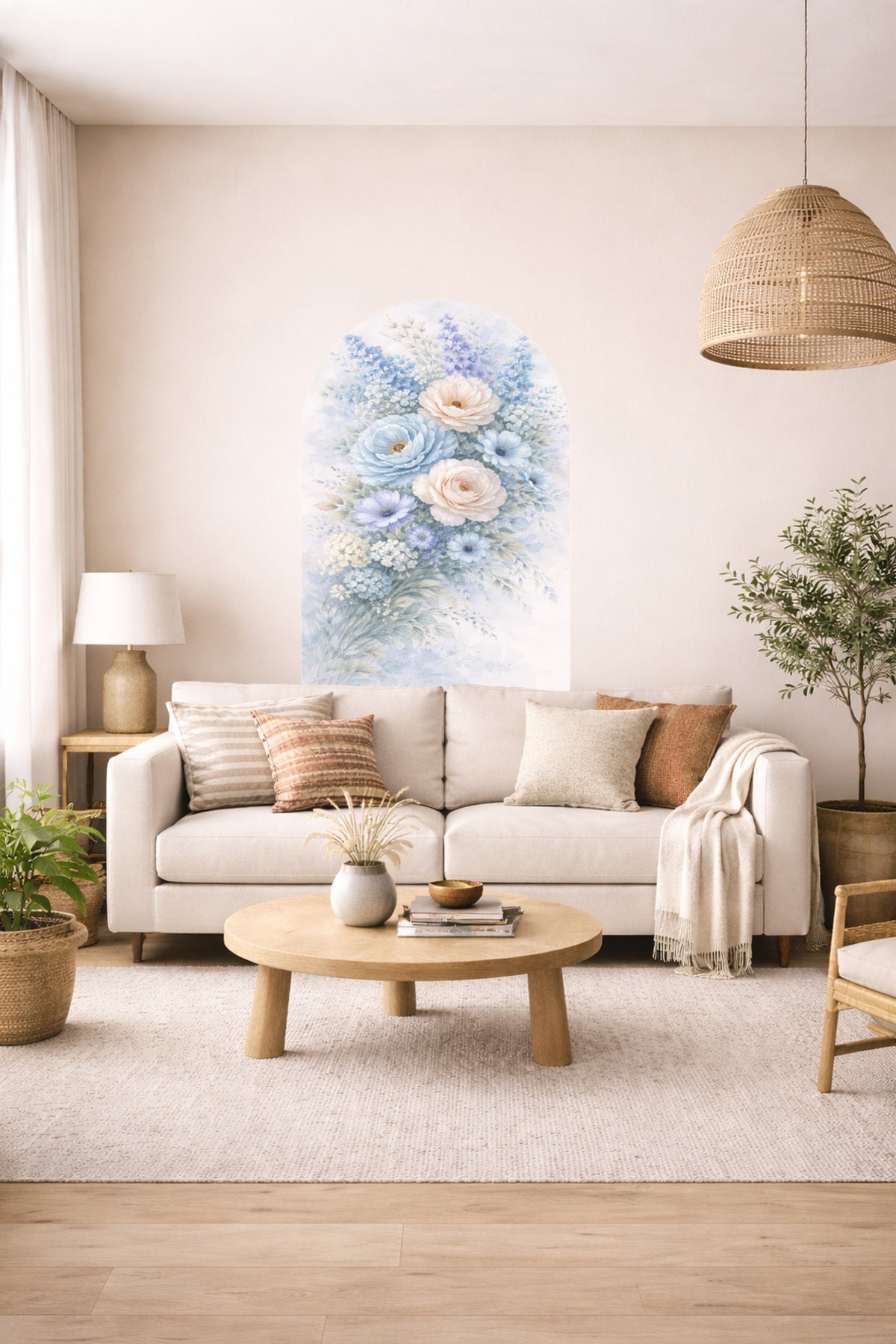 Boho Oval Çiçekli & Çiçek , Manzara Desenli Dekoratif Duvar Sticker Seti - Model-6