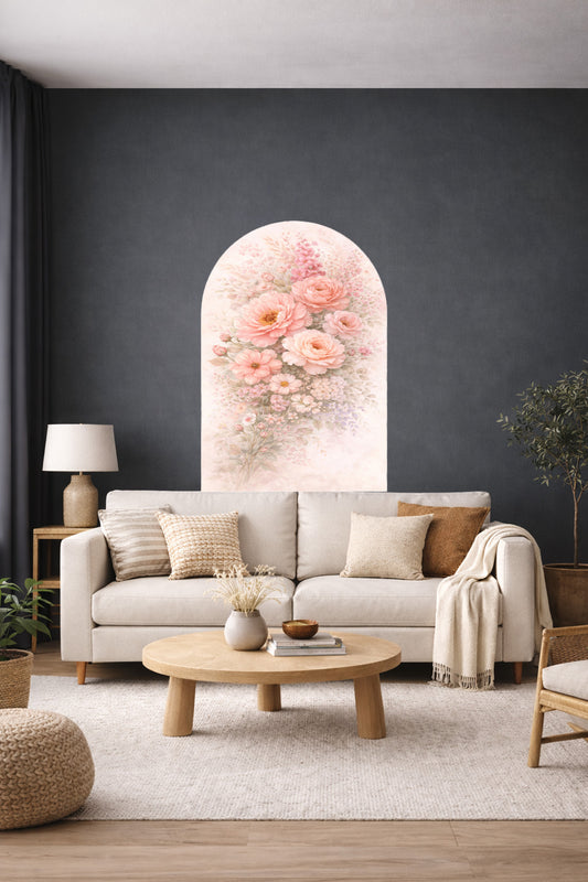 Boho Oval Çiçekli & Çiçek , Manzara Desenli Dekoratif Duvar Sticker Seti - Model-7