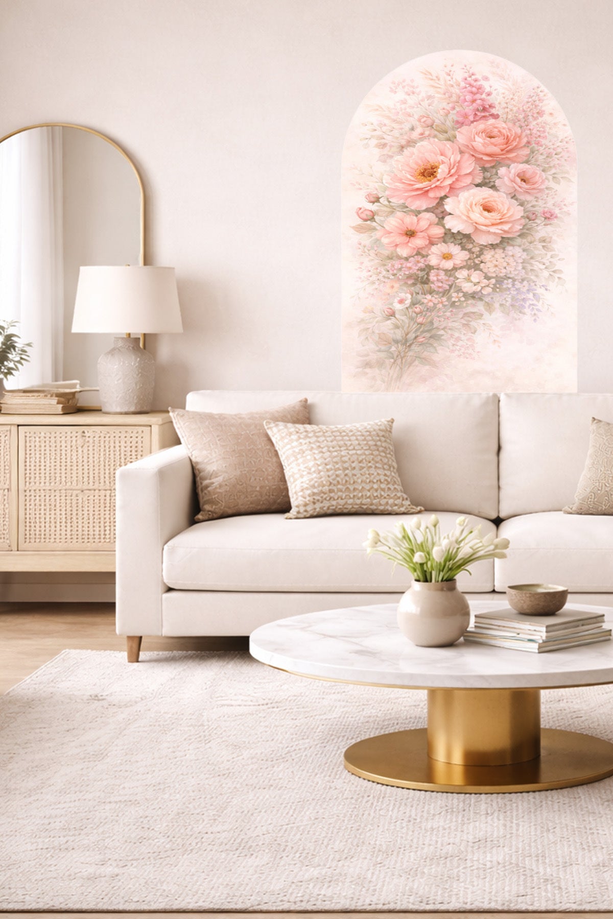 Boho Oval Çiçekli & Çiçek , Manzara Desenli Dekoratif Duvar Sticker Seti - Model-7