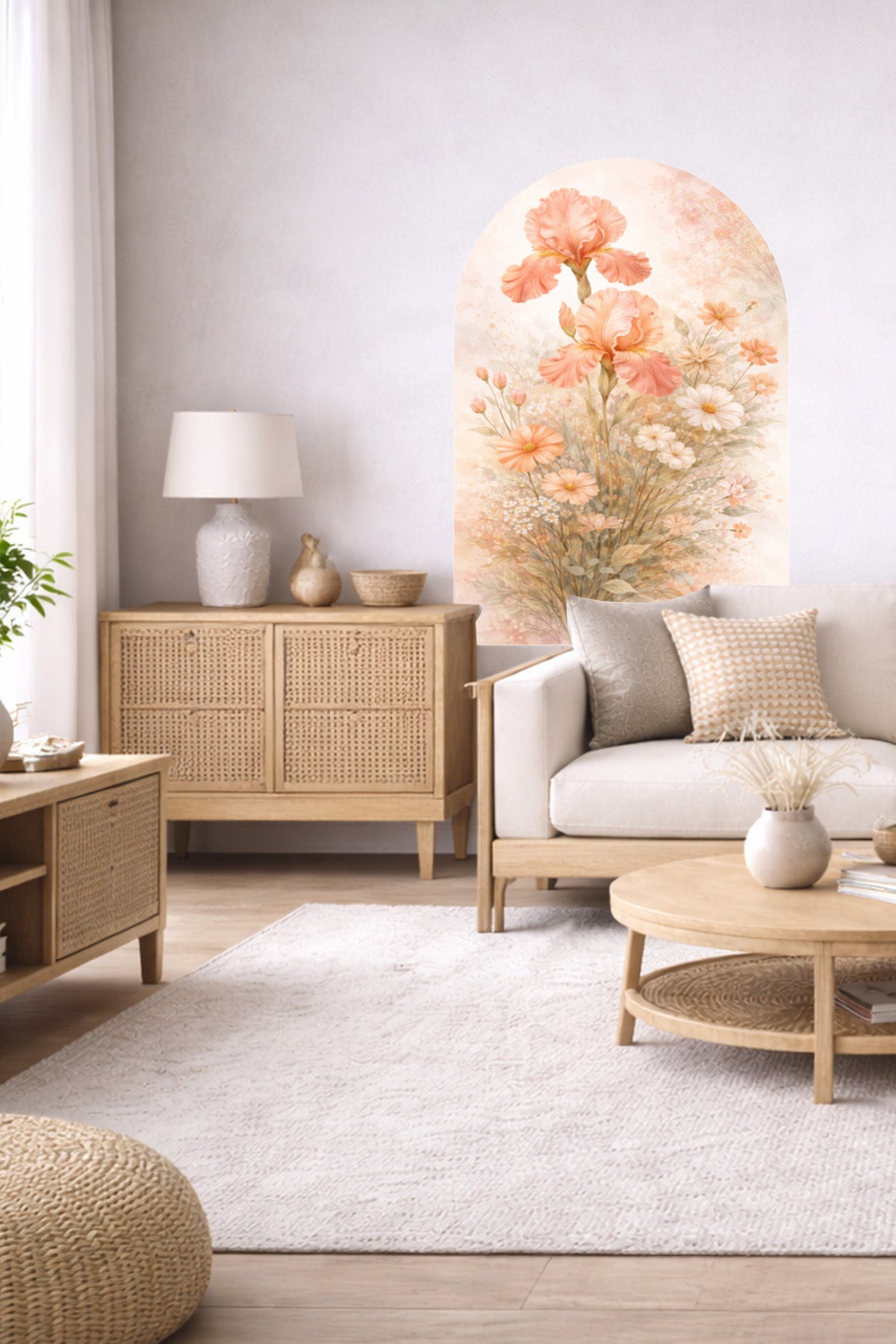 Boho Oval Çiçekli & Çiçek , Manzara Desenli Dekoratif Duvar Sticker Seti - Model-8