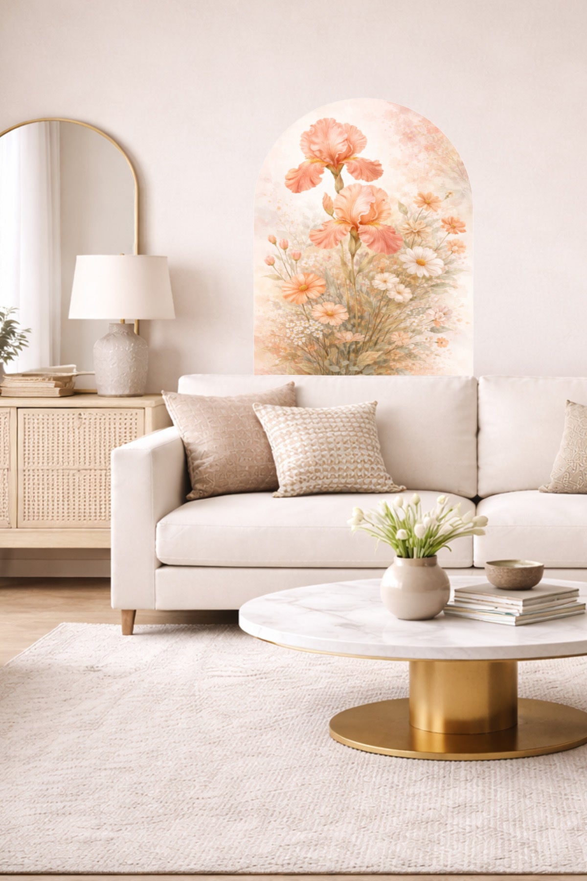 Boho Oval Çiçekli & Çiçek , Manzara Desenli Dekoratif Duvar Sticker Seti - Model-8