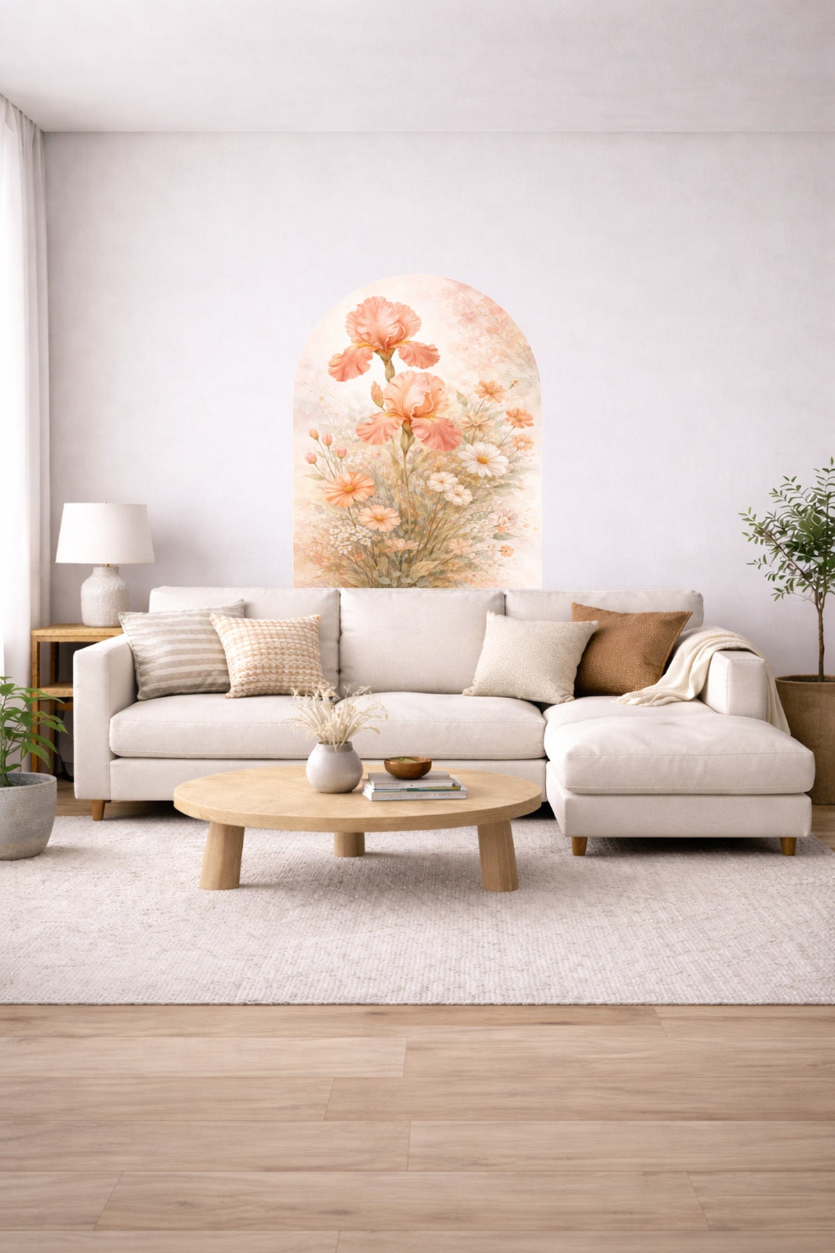 Boho Oval Çiçekli & Çiçek , Manzara Desenli Dekoratif Duvar Sticker Seti - Model-8