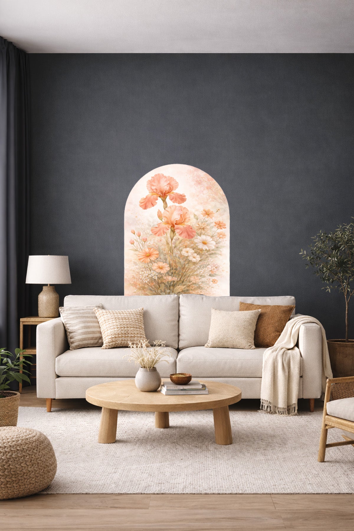 Boho Oval Çiçekli & Çiçek , Manzara Desenli Dekoratif Duvar Sticker Seti - Model-8