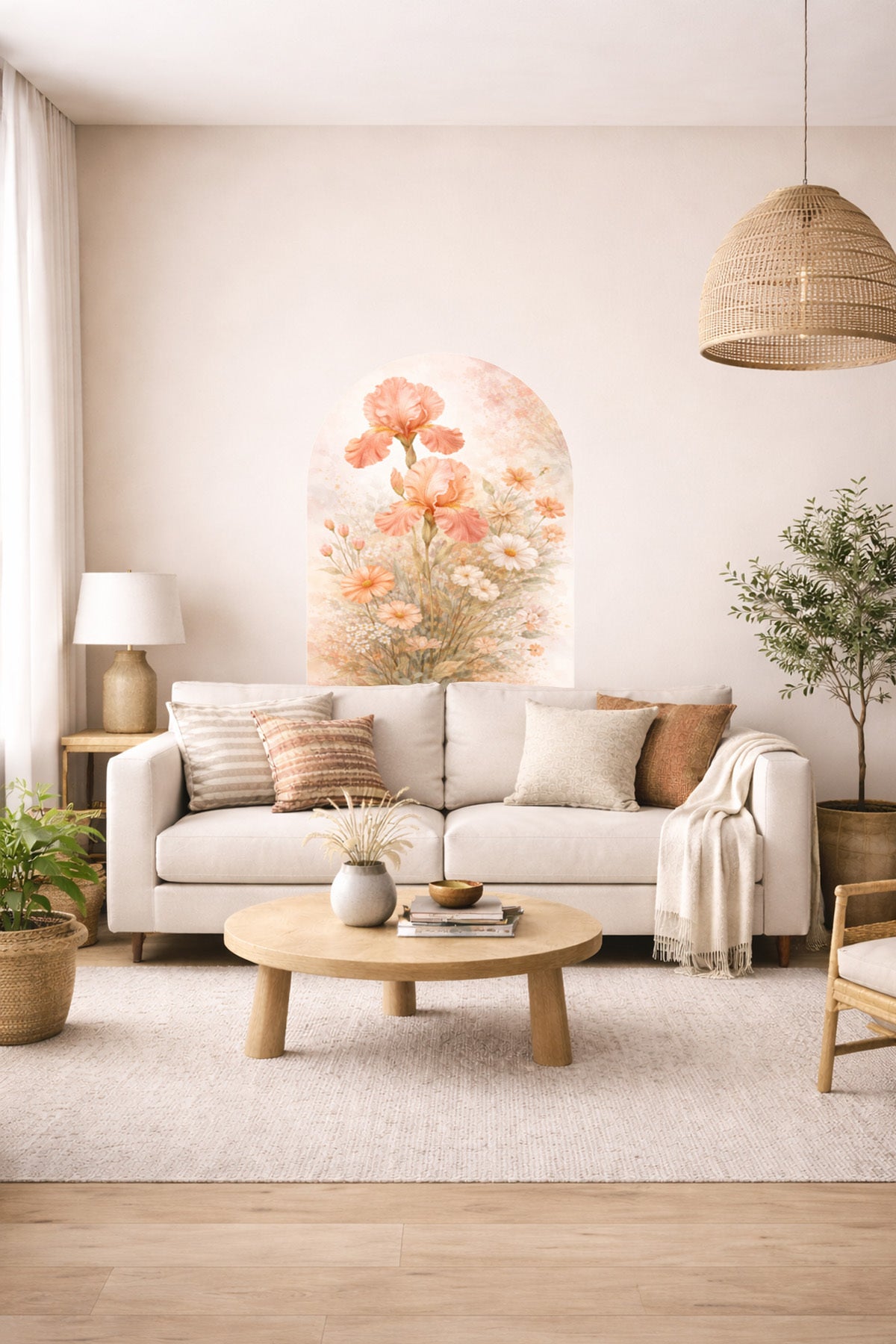 Boho Oval Çiçekli & Çiçek , Manzara Desenli Dekoratif Duvar Sticker Seti - Model-8