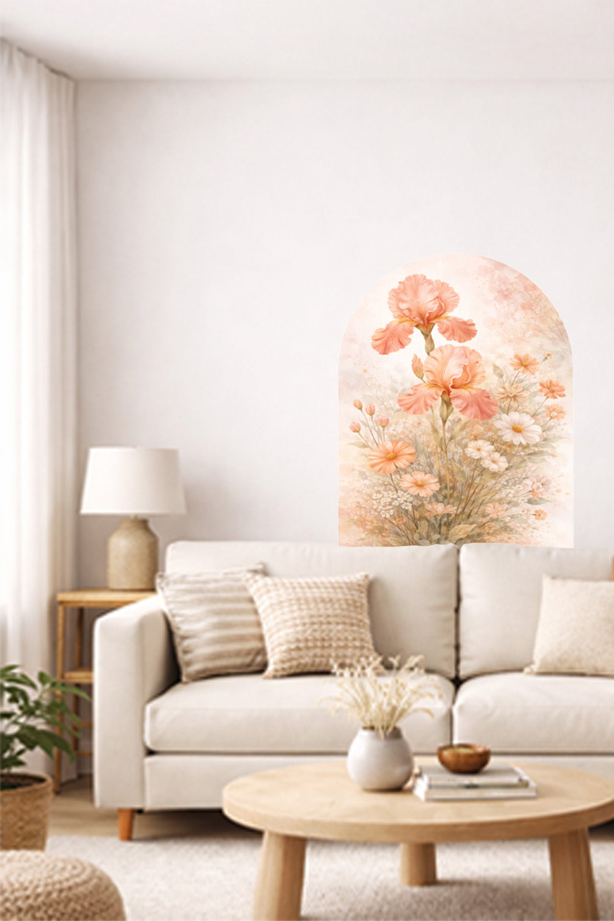 Boho Oval Çiçekli & Çiçek , Manzara Desenli Dekoratif Duvar Sticker Seti - Model-8