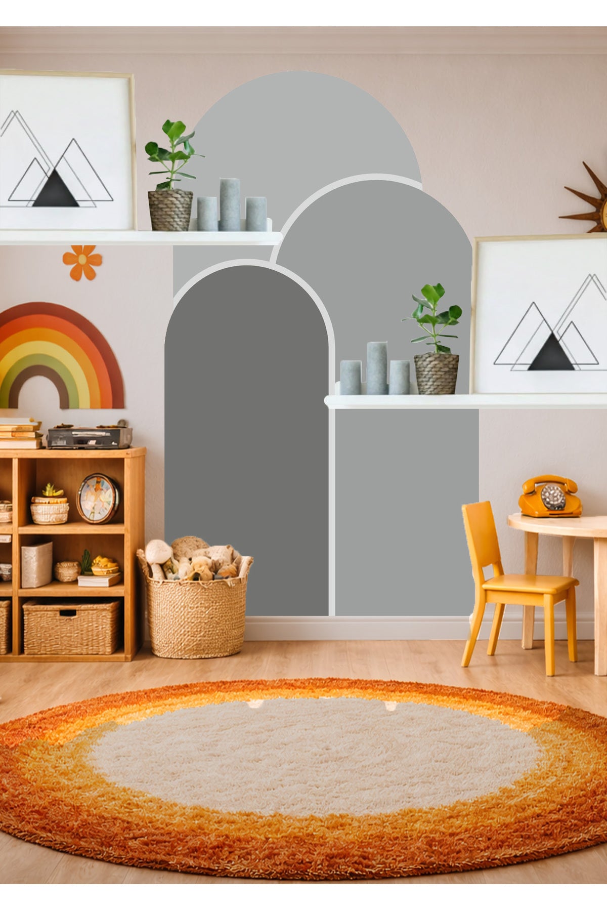 Boho Oval Kemer Çizgili 3’lü Duvar Sticker Seti - Renk-1