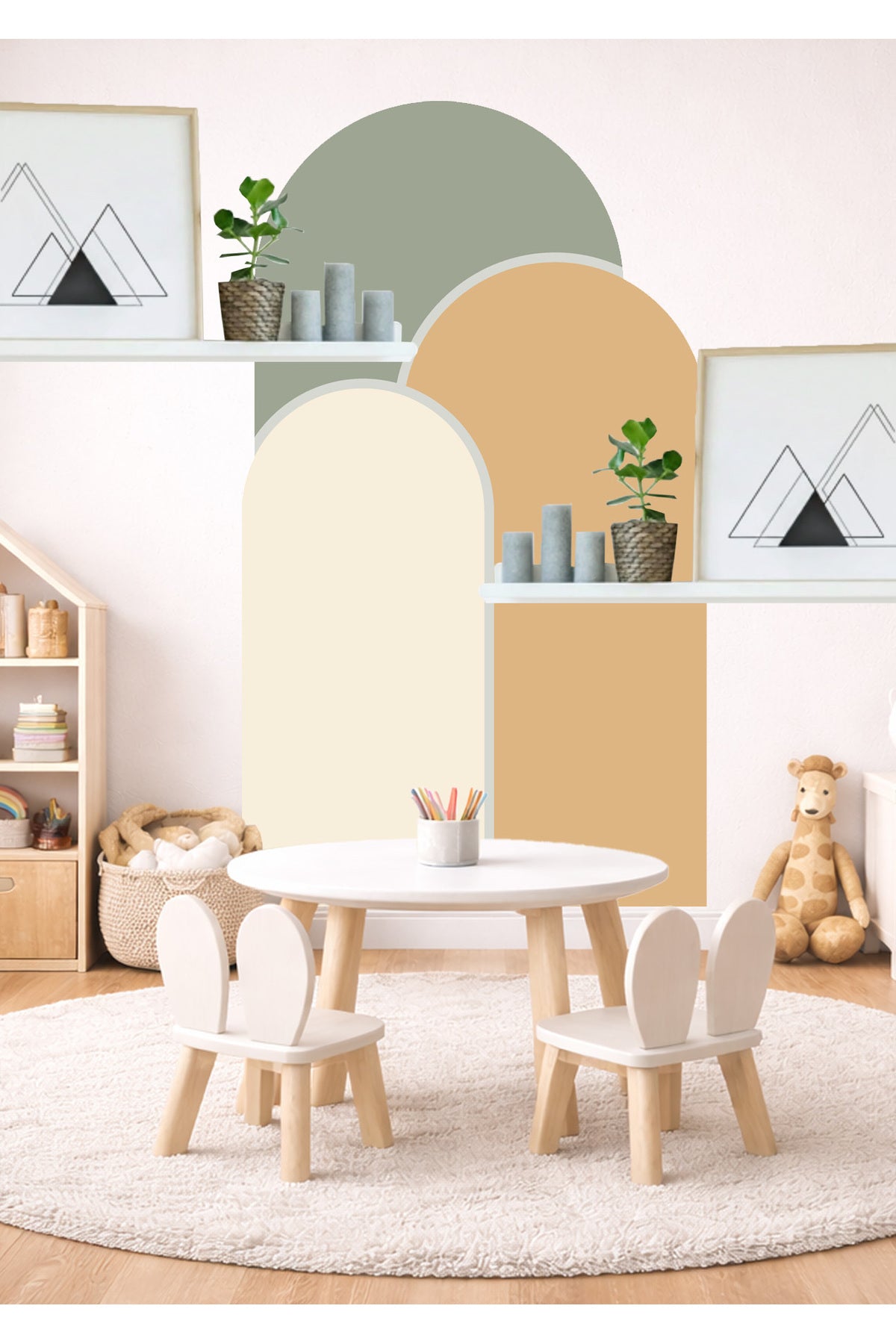 Boho Oval Kemer Çizgili 3’lü Duvar Sticker Seti - Renk-4