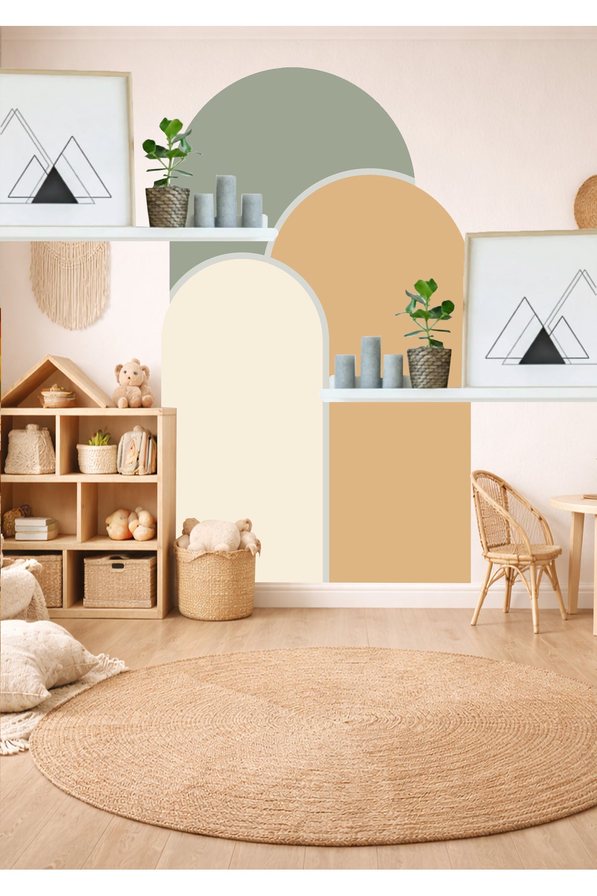 Boho Oval Kemer Çizgili 3’lü Duvar Sticker Seti - Renk-4