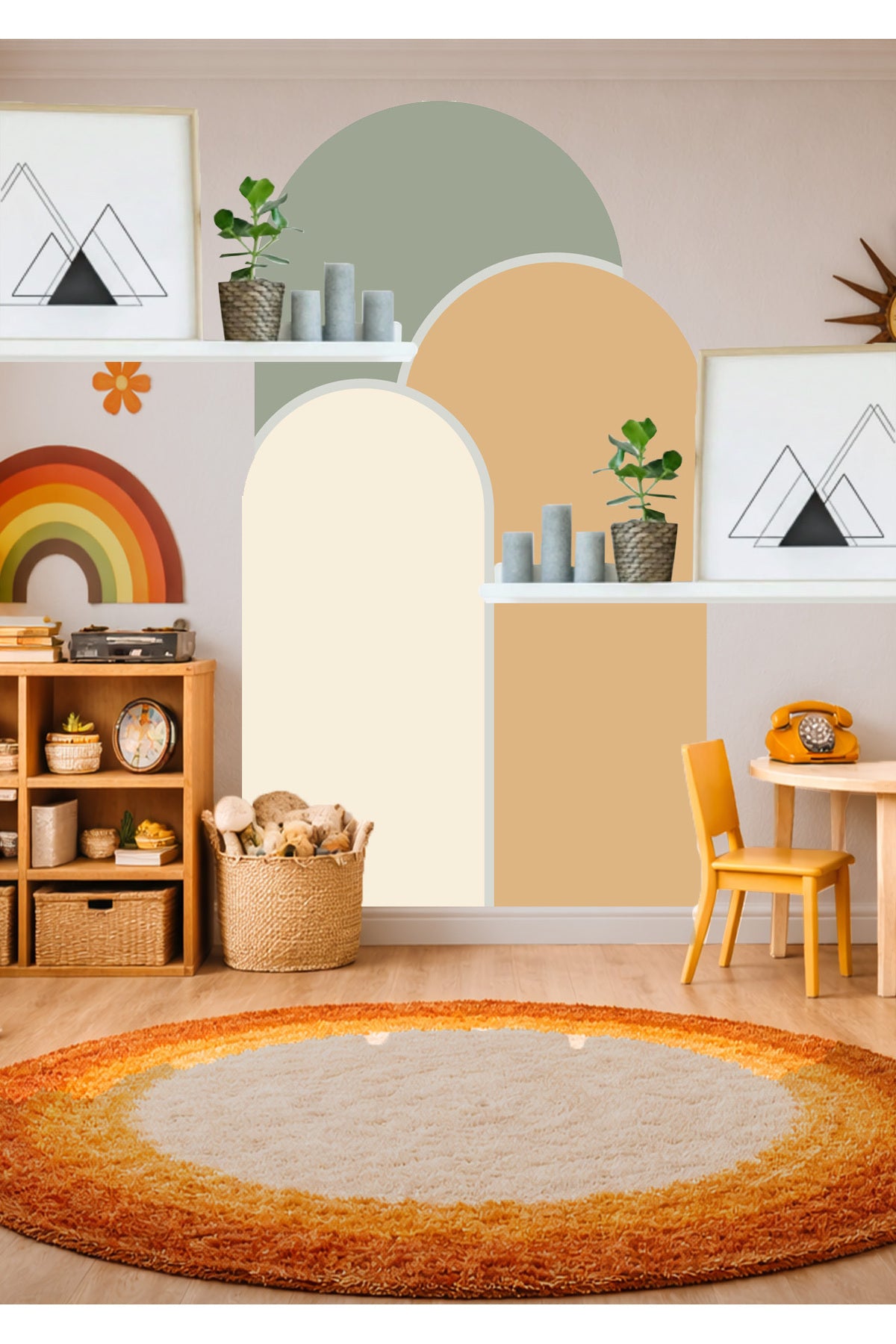 Boho Oval Kemer Çizgili 3’lü Duvar Sticker Seti - Renk-4