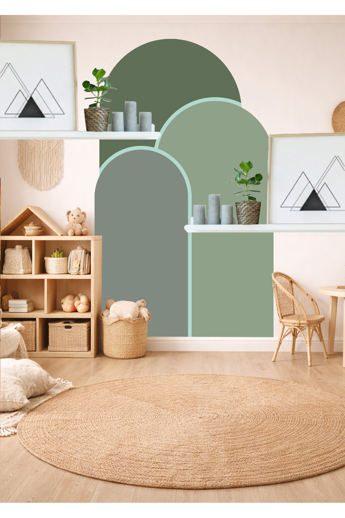 Boho Oval Kemer Çizgili 3’lü Duvar Sticker Seti - Renk-7