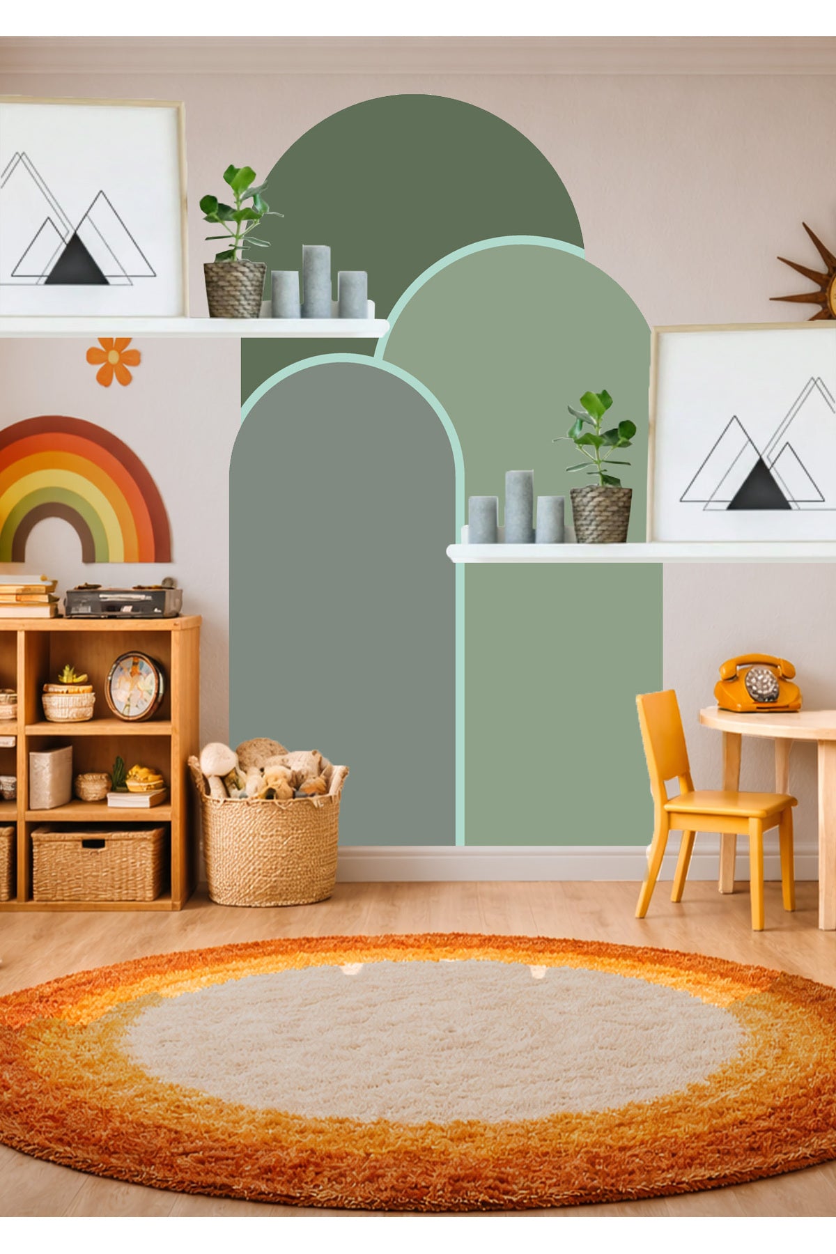 Boho Oval Kemer Çizgili 3’lü Duvar Sticker Seti - Renk-7