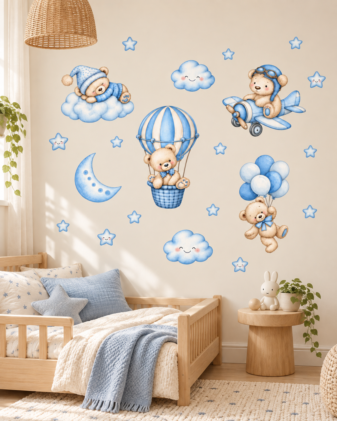 Mavi Ton Ayıcıklar Çocuk Ve Bebek Odası Duvar Kapı Cam Sticker Seti