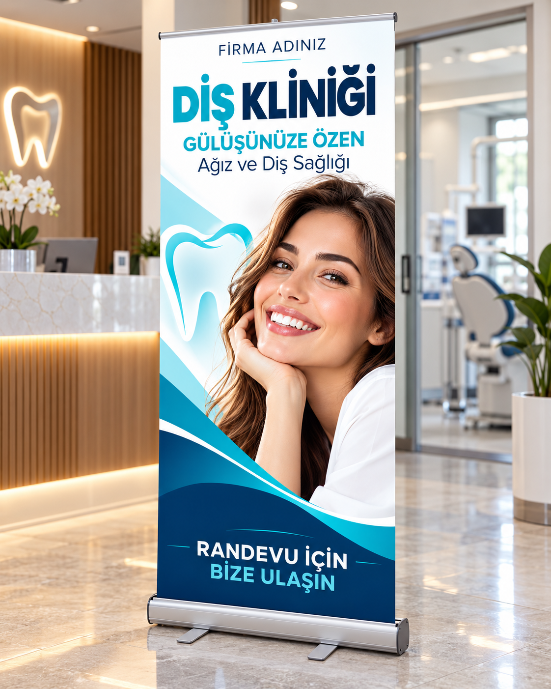 Diş Kliniği Roll-Up 80 × 200 cm uygulama mockup