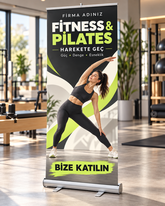 Spor ve Pilates Stüdyosu Roll-Up 80 × 200 cm uygulama mockup