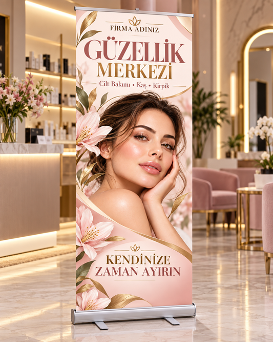 Güzellik Merkezi Roll-Up 80 × 200 cm uygulama mockup