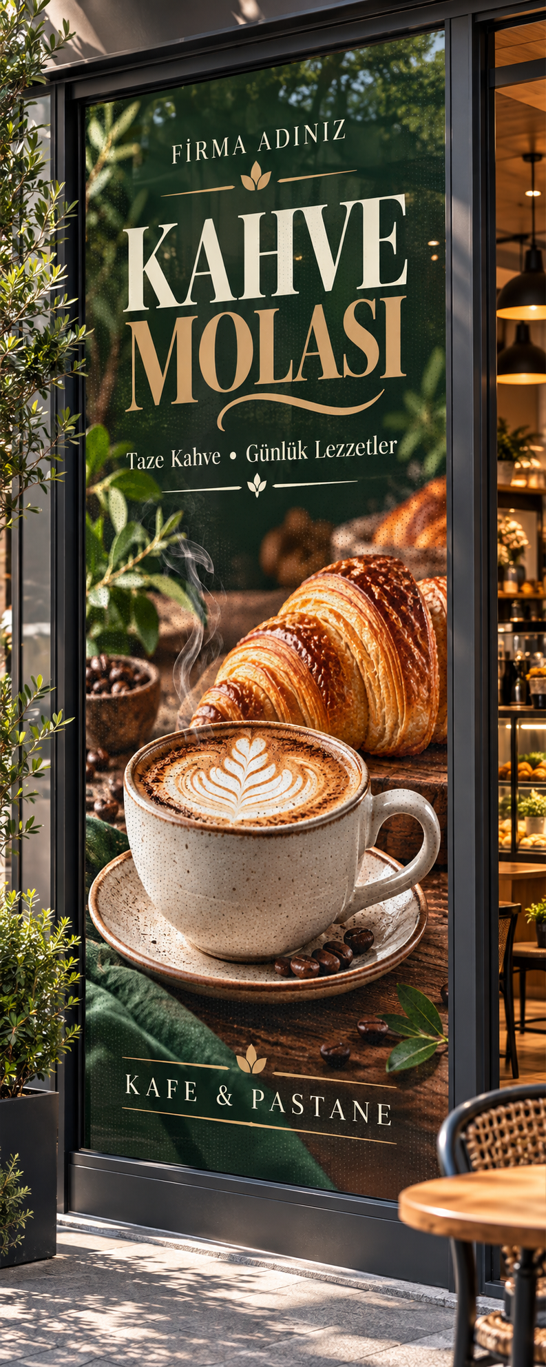Kafe ve Pastane One Way Vision Delikli Cam Baskısı uygulama mockup