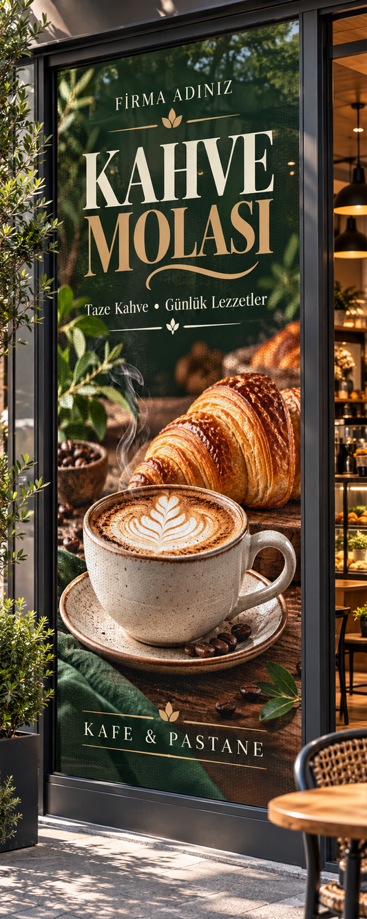 Kafe ve Pastane One Way Vision Delikli Cam Baskısı uygulama mockup