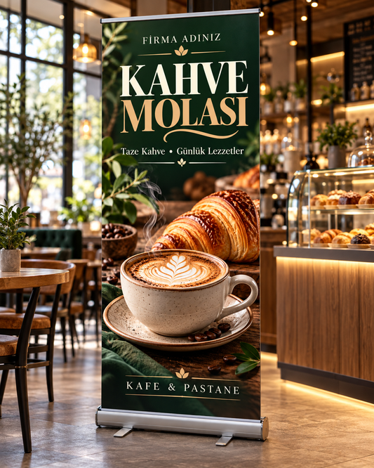 Kafe ve Pastane Roll-Up 80 × 200 cm uygulama mockup