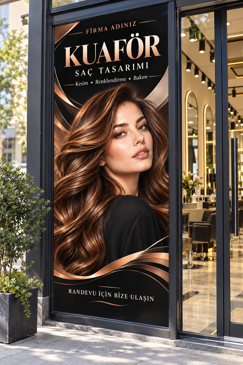 Kuaför Salonu Folyo Baskı uygulama mockup