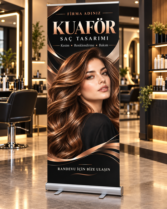 Kuaför Salonu Roll-Up 80 × 200 cm uygulama mockup
