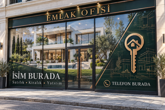 Kent Anahtarı Emlak Ofisi Onewayvision Baskı geniş cephe mockup