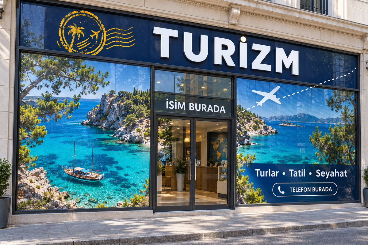 Mavi Rota Turizm Şirketi Onewayvision Baskı geniş cephe mockup