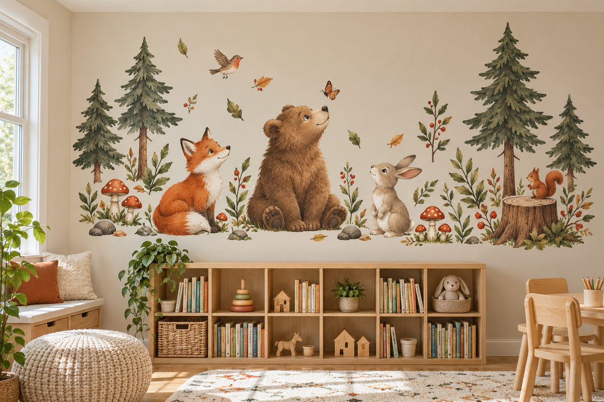 Orman Dostları Baskes Özel Kesim Sticker oda uygulama mockup