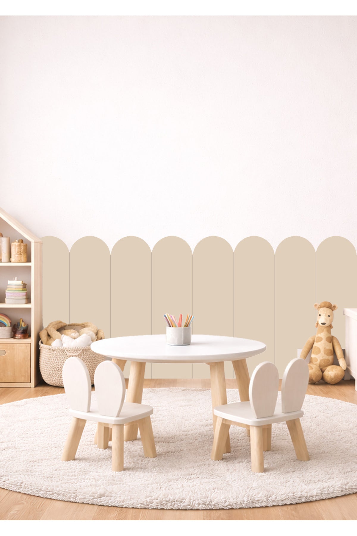 Oval Kavisli Çizgili Duvar Kaplama Panel Folyosu Sticker Seti - Renk-2