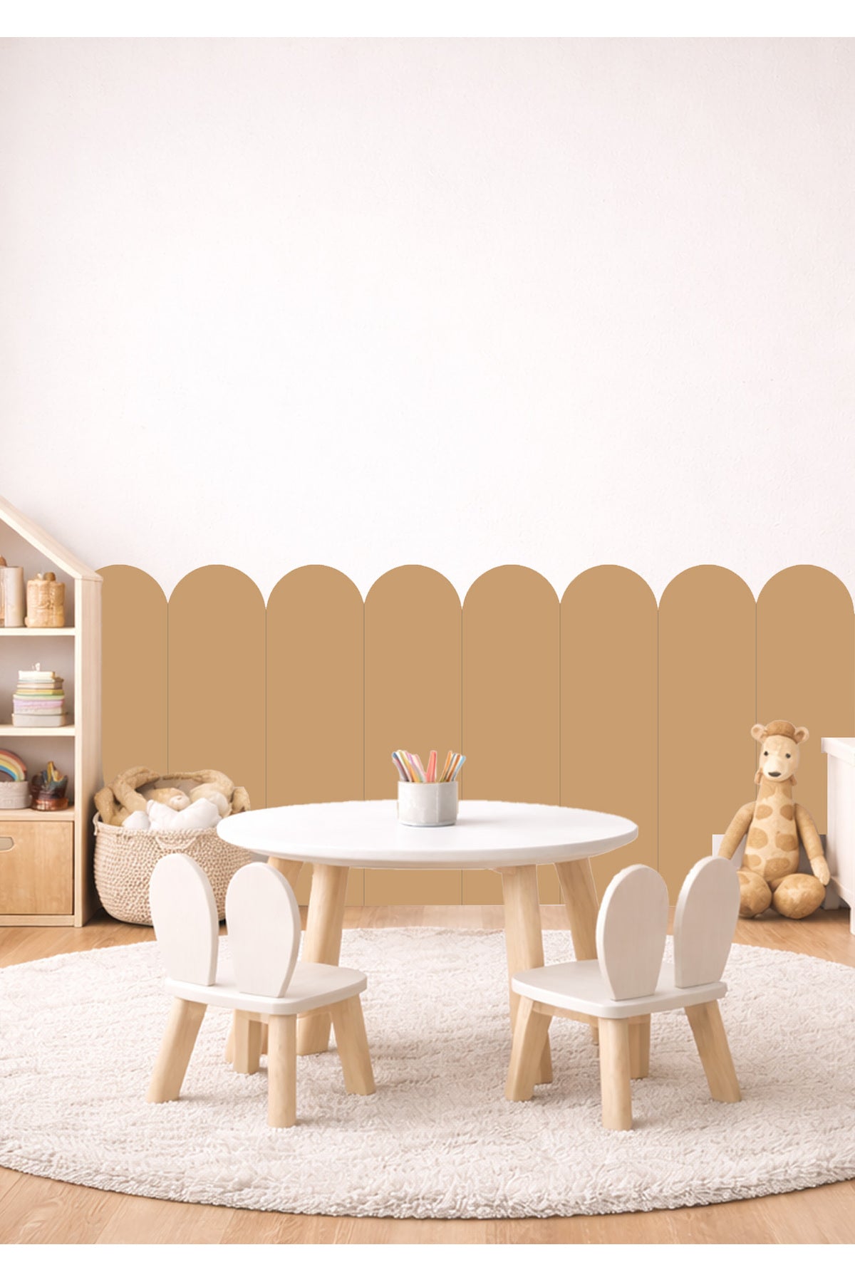 Oval Kavisli Çizgili Duvar Kaplama Panel Folyosu Sticker Seti - Renk-3