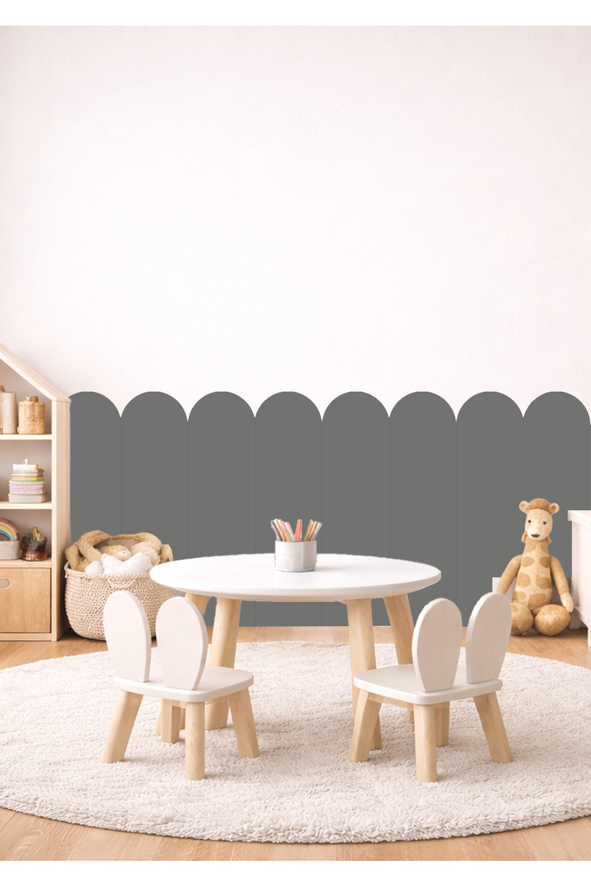 Oval Kavisli Çizgili Duvar Kaplama Panel Folyosu Sticker Seti - Renk-6