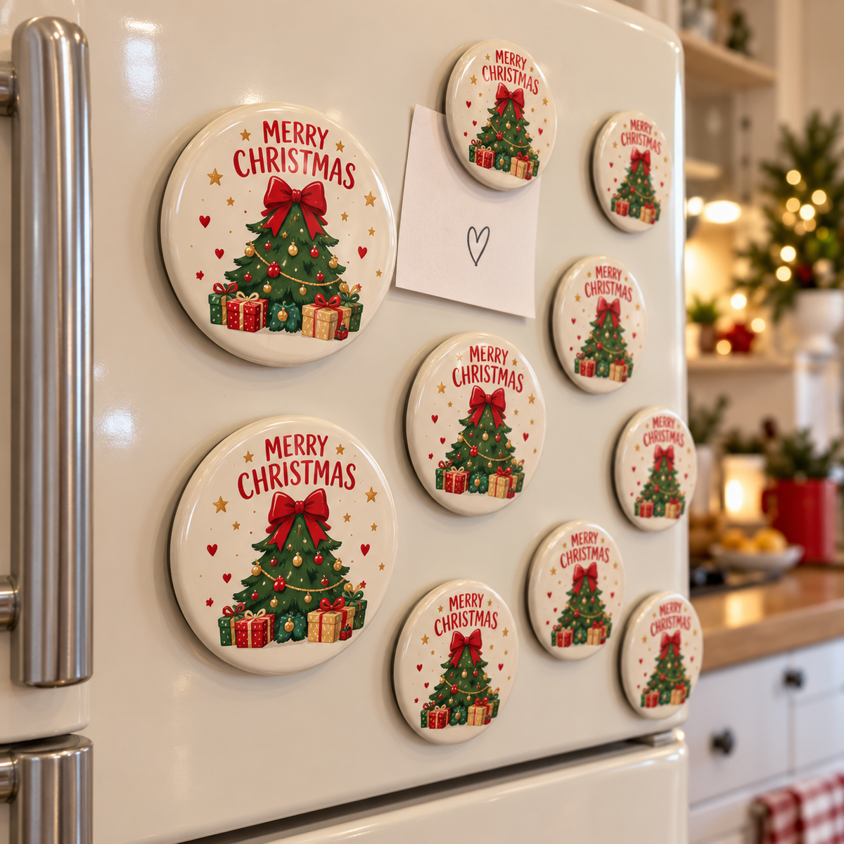 Merry Christmas fridge magnet, 58 mm, design mockup