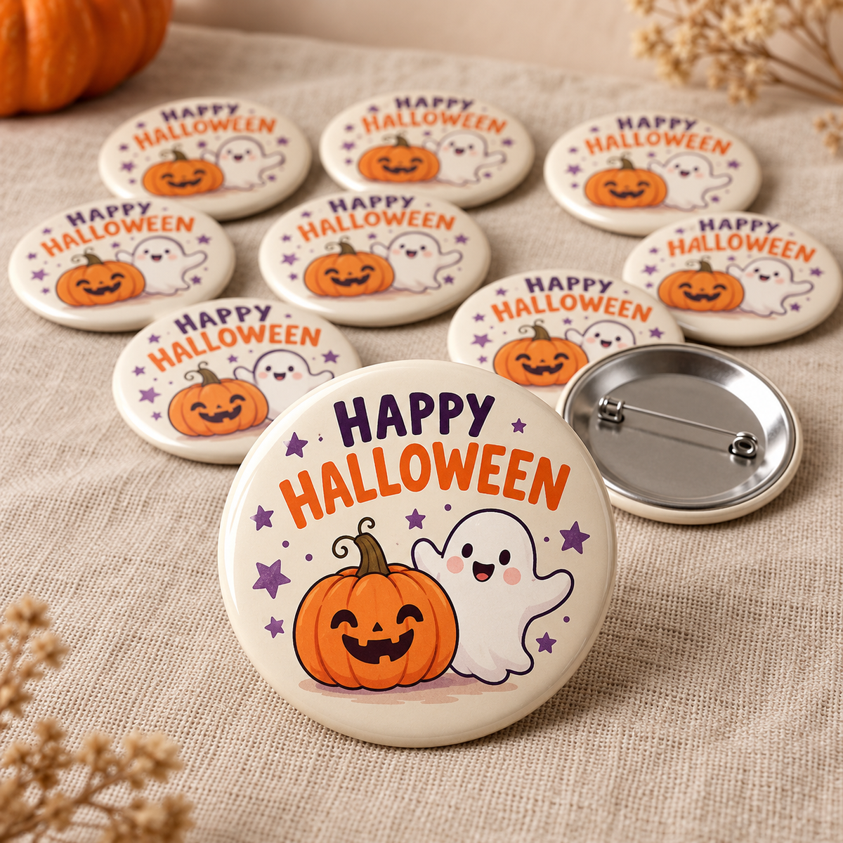Happy Halloween pin badge, 58 mm, design mockup