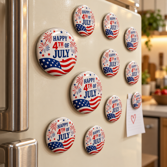Happy 4th of July fridge magnet, 58 mm, design mockup