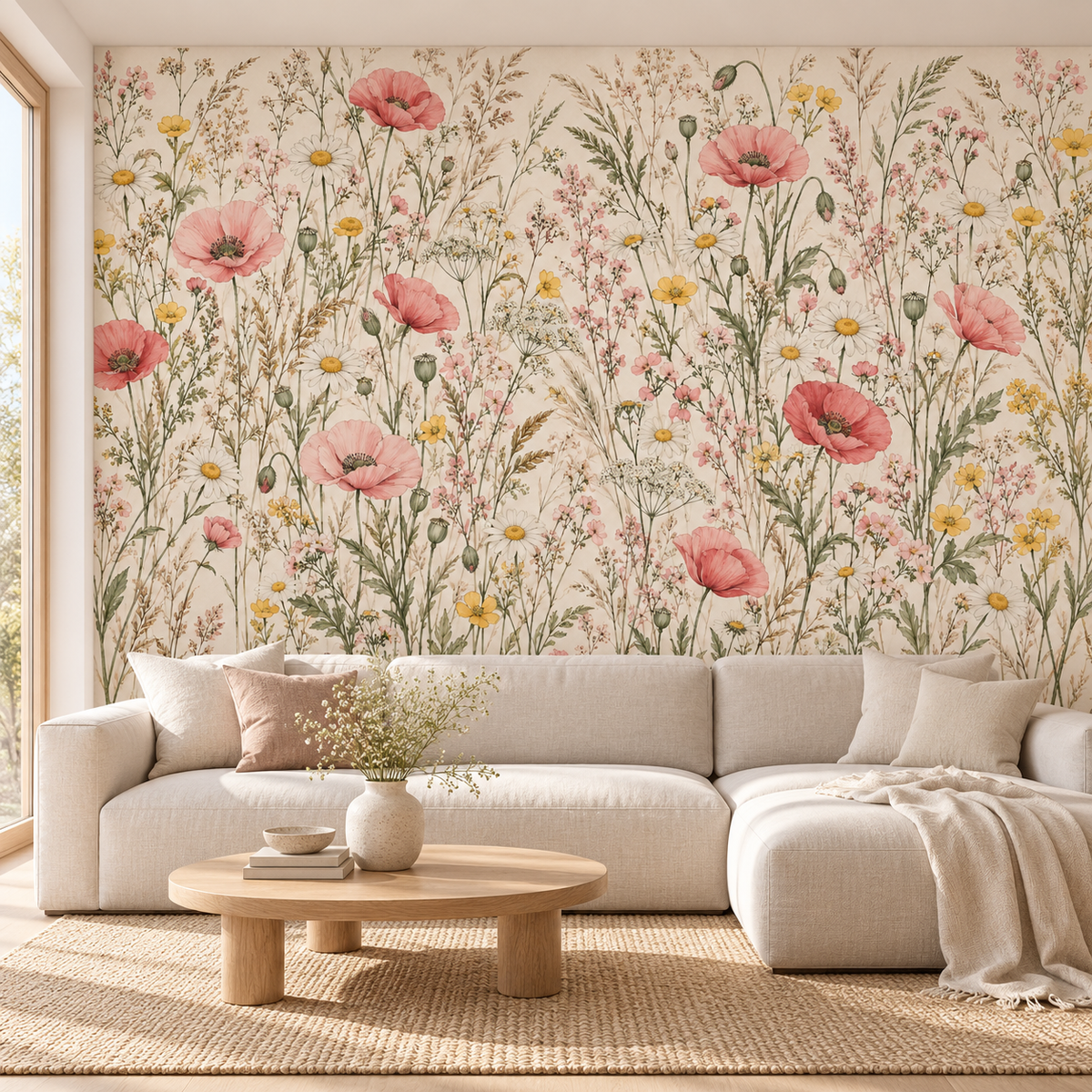 Blush Wildflower Meadow Wallpaper — room visualisation