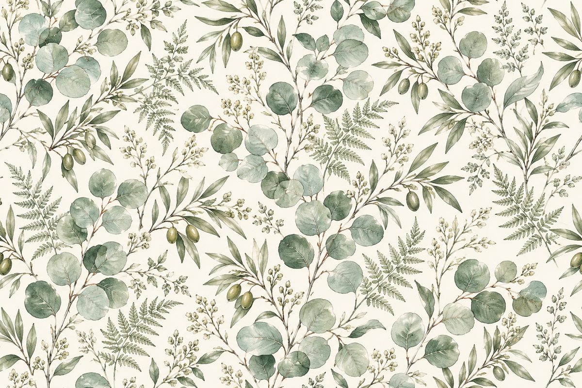 Sage Botanical Leaves Wallpaper — flat artwork