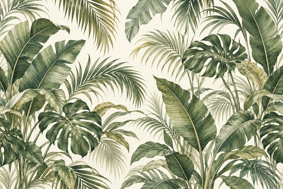 Tropical Green Leaves Wallpaper — flat artwork