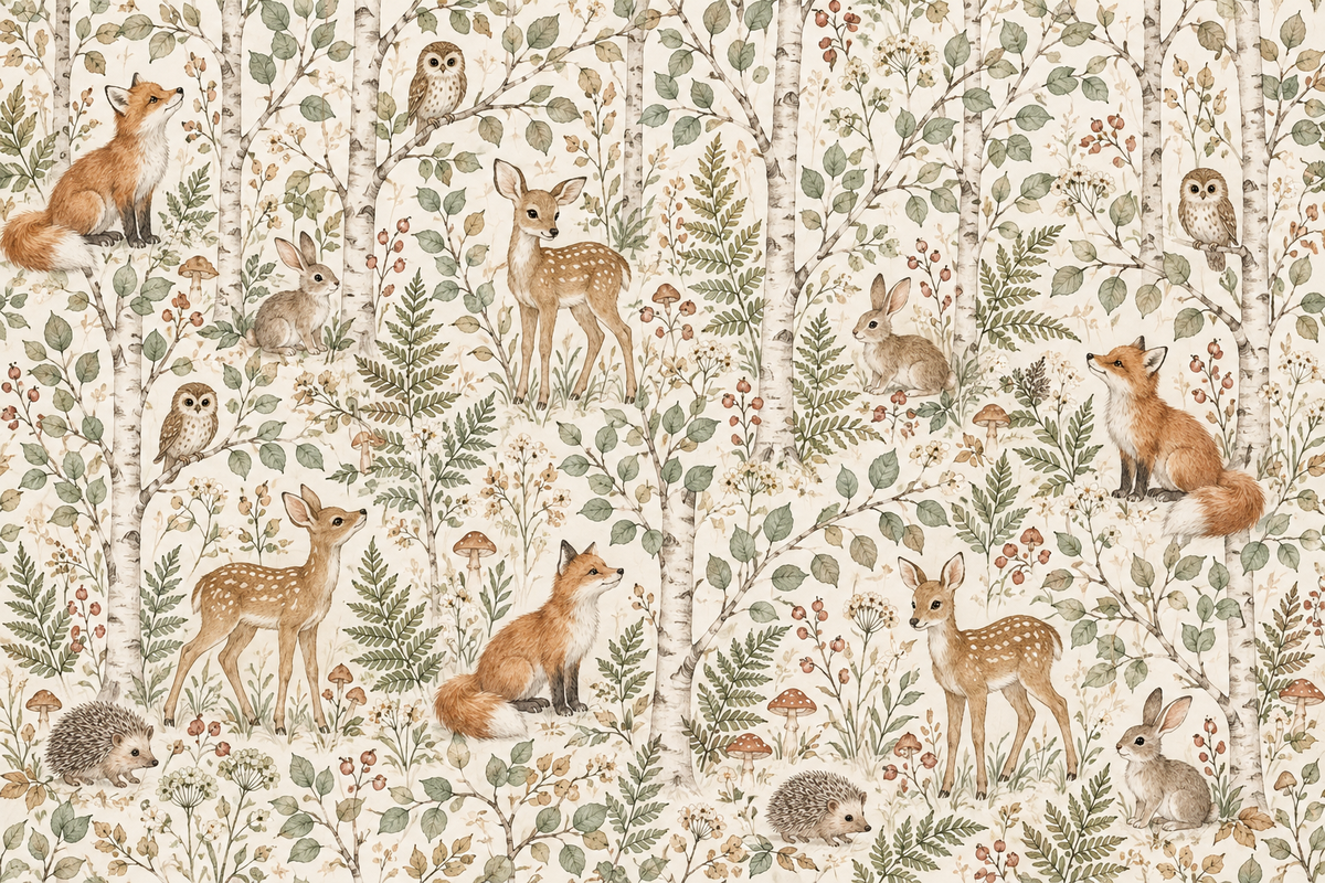 Woodland Animal Friends Wallpaper — flat artwork